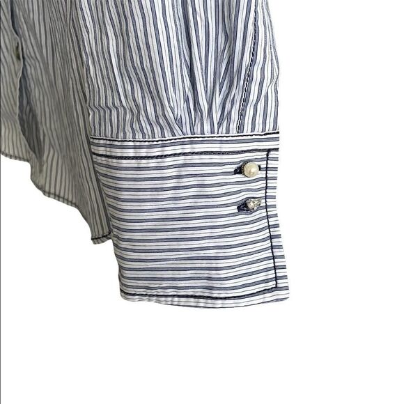 MAX VOLMARY Diamonds And Pearls Striped Button Front Blouse Blue White 14 - Picture 8 of 13